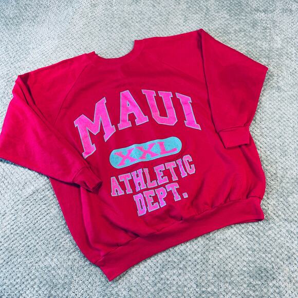 vintage retro 80s Hawaiian MAUI XXL Athletic Department Red/Pink Neon Crewneck - Picture 1 of 5